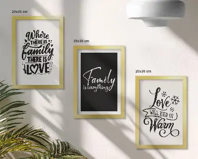 Tríptico enmarcado con frases inspiradoras sobre la familia y el hogar