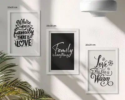 Tríptico enmarcado con frases inspiradoras sobre la familia y el hogar