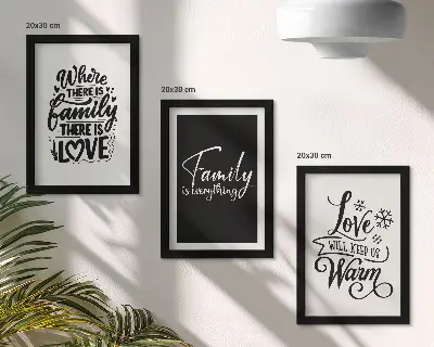 Tríptico enmarcado con frases inspiradoras sobre la familia y el hogar
