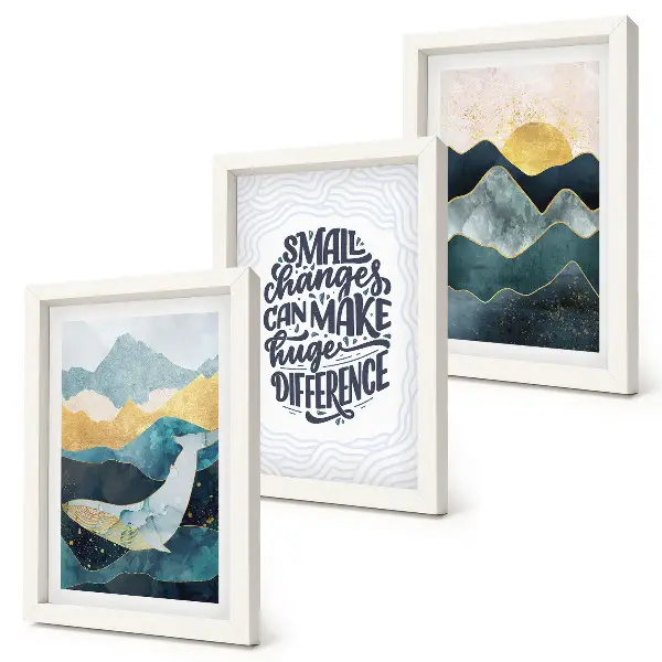 Juego de 3 cuadros decorativos con paisajes de montaña abstractos e inscripciones inspiradoras
