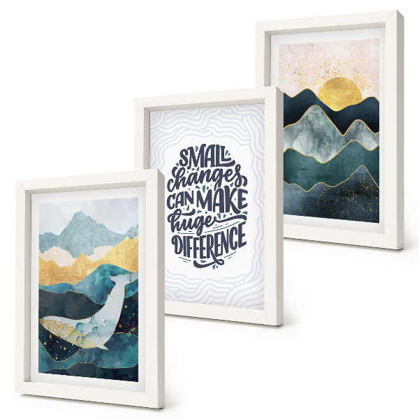 Juego de 3 cuadros decorativos Paisajes de montaña abstractos con inscripciones inspiradoras