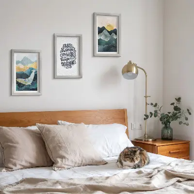 Juego de 3 cuadros decorativos con paisajes de montaña abstractos e inscripciones inspiradoras