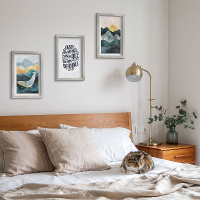 Juego de 3 cuadros decorativos Paisajes de montaña abstractos con inscripciones inspiradoras