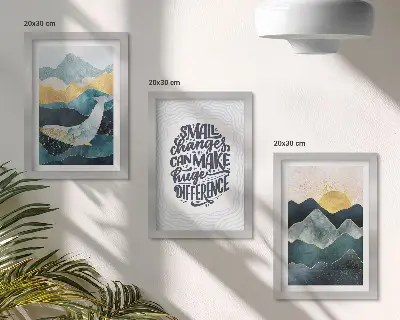 Juego de 3 cuadros decorativos con paisajes de montaña abstractos e inscripciones inspiradoras