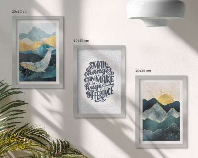 Juego de 3 cuadros decorativos Paisajes de montaña abstractos con inscripciones inspiradoras