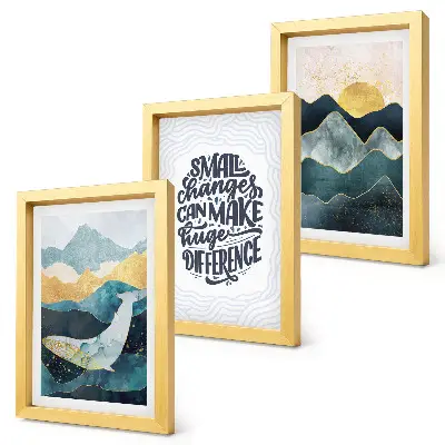 Juego de 3 cuadros decorativos con paisajes de montaña abstractos e inscripciones inspiradoras