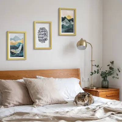 Juego de 3 cuadros decorativos con paisajes de montaña abstractos e inscripciones inspiradoras
