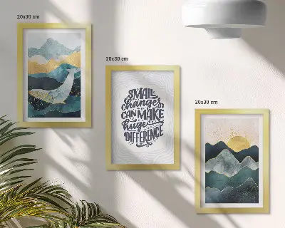 Juego de 3 cuadros decorativos con paisajes de montaña abstractos e inscripciones inspiradoras