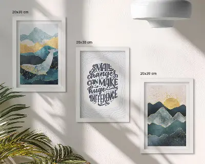 Juego de 3 cuadros decorativos con paisajes de montaña abstractos e inscripciones inspiradoras