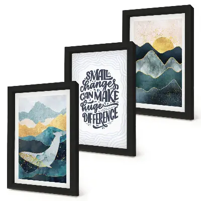 Juego de 3 cuadros decorativos con paisajes de montaña abstractos e inscripciones inspiradoras