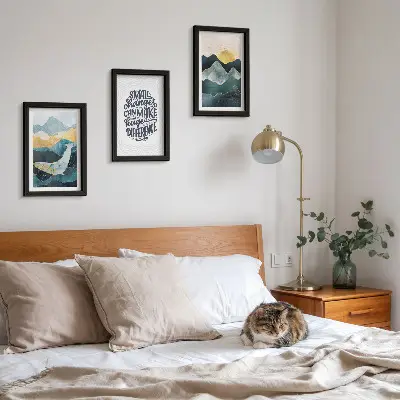 Juego de 3 cuadros decorativos con paisajes de montaña abstractos e inscripciones inspiradoras