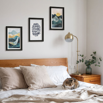 Juego de 3 cuadros decorativos Paisajes de montaña abstractos con inscripciones inspiradoras