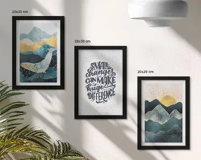 Juego de 3 cuadros decorativos con paisajes de montaña abstractos e inscripciones inspiradoras