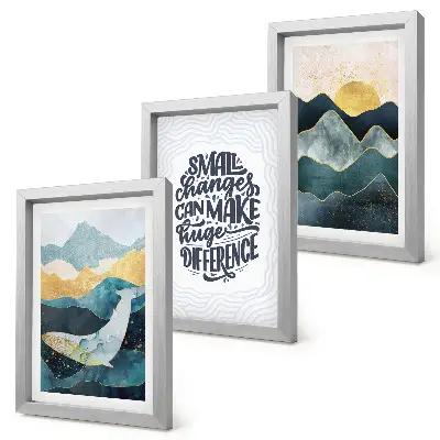 Juego de 3 cuadros decorativos con paisajes de montaña abstractos e inscripciones inspiradoras