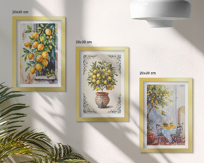Tríptico enmarcado Limoneros y fruta en un entorno soleado