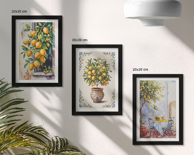 Tríptico enmarcado Limoneros y fruta en un entorno soleado