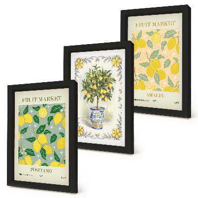 Juego de 3 cuadros decorativos Carteles italianos sobre cítricos y frutas