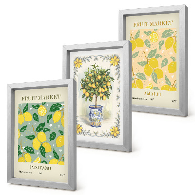 Juego de 3 cuadros decorativos Carteles italianos sobre cítricos y frutas