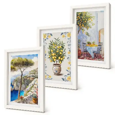 Juego de 3 cuadros decorativos con vista al mar y limoneros de estilo italiano