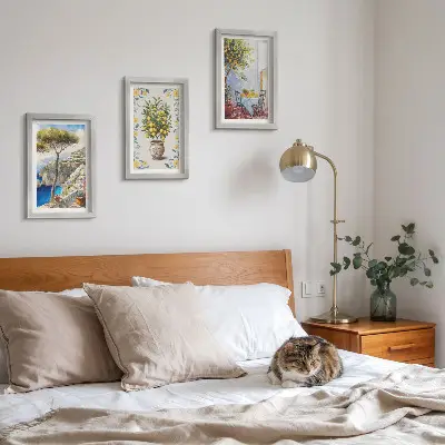 Juego de 3 cuadros decorativos con vista al mar y limoneros de estilo italiano