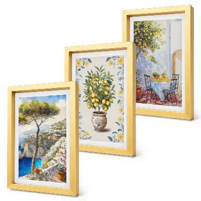 Juego de 3 cuadros decorativos con vista al mar y limoneros de estilo italiano