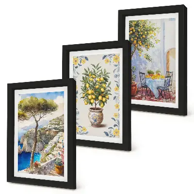 Juego de 3 cuadros decorativos con vista al mar y limoneros de estilo italiano