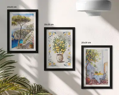 Juego de 3 cuadros decorativos con vista al mar y limoneros de estilo italiano