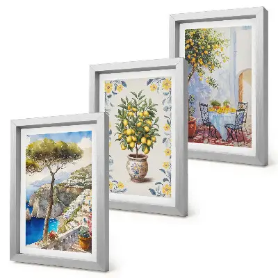 Juego de 3 cuadros decorativos con vista al mar y limoneros de estilo italiano