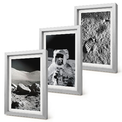Tríptico enmarcado Fotos de la Luna con un astronauta y su huella.