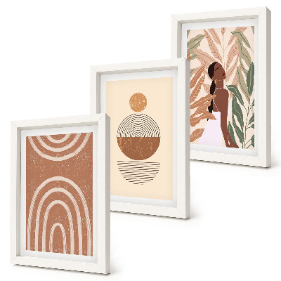 Tríptico enmarcado Diseños elegantes con motivos vegetales y formas geométricas.
