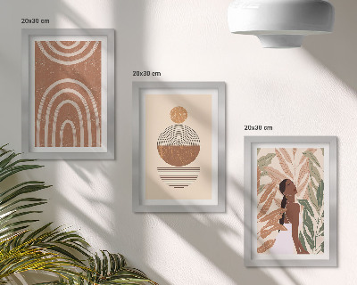 Tríptico enmarcado Diseños elegantes con motivos vegetales y formas geométricas.