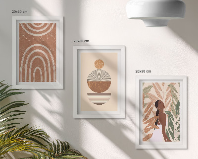 Tríptico enmarcado Diseños elegantes con motivos vegetales y formas geométricas.