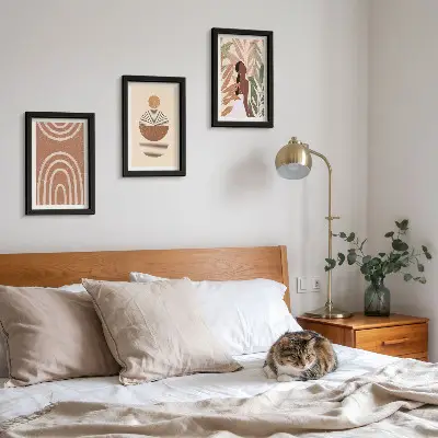 Tríptico enmarcado con diseños elegantes de motivos vegetales y formas geométricas