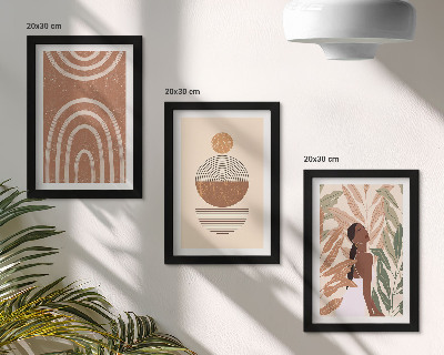 Tríptico enmarcado Diseños elegantes con motivos vegetales y formas geométricas.