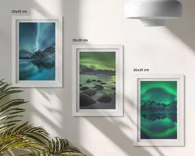 Juego de 3 cuadros decorativos con diseño de paisaje invernal de montañas y auroras boreales