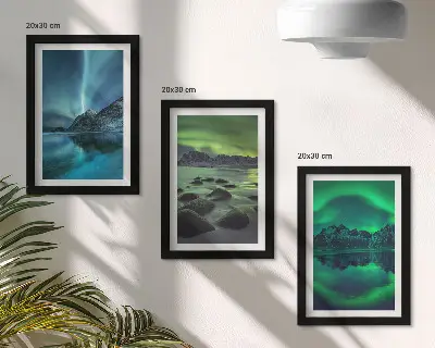 Juego de 3 cuadros decorativos con diseño de paisaje invernal de montañas y auroras boreales