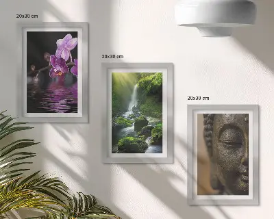 Tríptico de flores en la cascada con rocas verdes Buda cuadro enmarcado