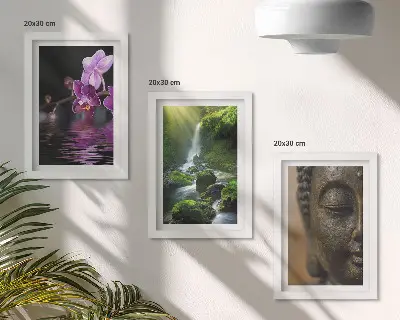 Tríptico de flores en la cascada con rocas verdes Buda cuadro enmarcado