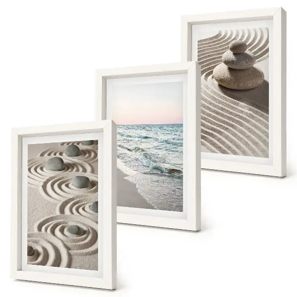 Juego de 3 cuadros decorativos con diseño de olas tranquilas de arena y agua con piedras en la playa