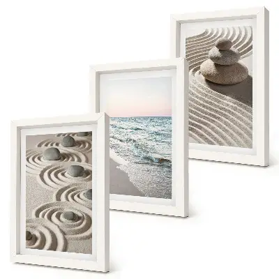 Juego de 3 cuadros decorativos con diseño de olas tranquilas de arena y agua con piedras en la playa