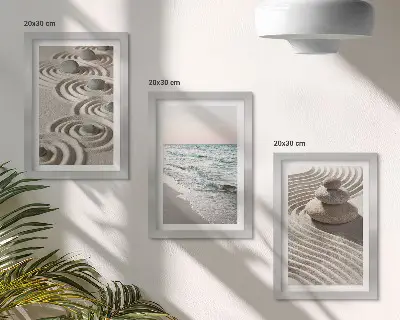Juego de 3 cuadros decorativos con diseño de olas tranquilas de arena y agua con piedras en la playa