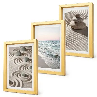 Juego de 3 cuadros decorativos con diseño de olas tranquilas de arena y agua con piedras en la playa