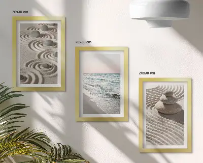 Juego de 3 cuadros decorativos con diseño de olas tranquilas de arena y agua con piedras en la playa