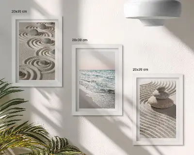 Juego de 3 cuadros decorativos con diseño de olas tranquilas de arena y agua con piedras en la playa