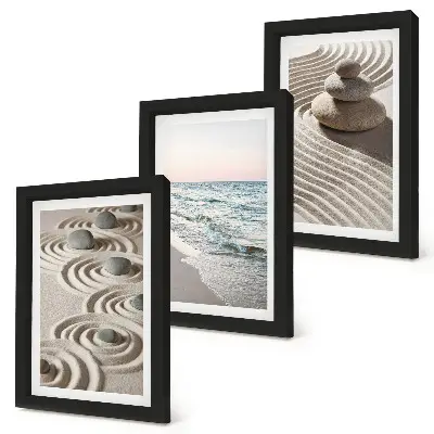 Juego de 3 cuadros decorativos con diseño de olas tranquilas de arena y agua con piedras en la playa