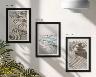Juego de 3 cuadros decorativos con diseño de olas tranquilas de arena y agua con piedras en la playa