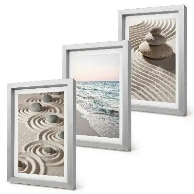 Juego de 3 cuadros decorativos con diseño de olas tranquilas de arena y agua con piedras en la playa
