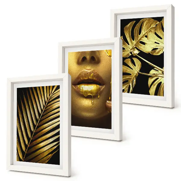 Juego de 3 cuadros decorativos con diseño de hojas de palma, rostro de mujer y hojas de monstera