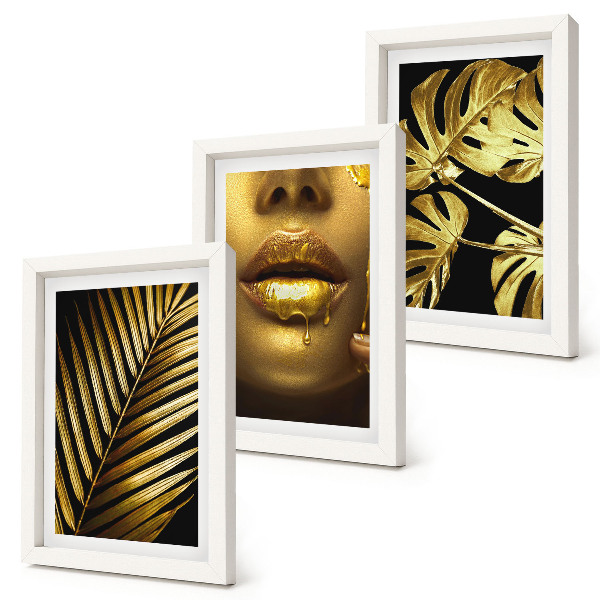 Juego de 3 cuadros decorativos hojas de palma rostro de mujer hojas de monstera