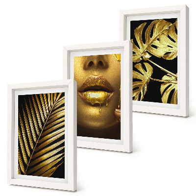 Juego de 3 cuadros decorativos hojas de palma rostro de mujer hojas de monstera